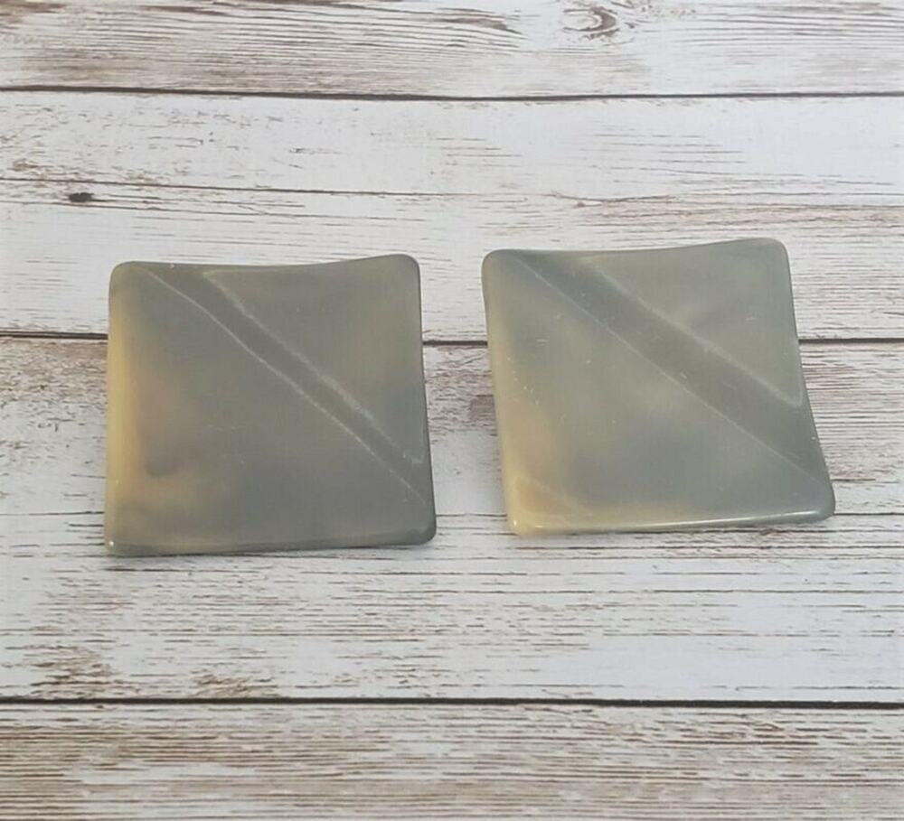 Vintage Clip On Earrings Large Square Yellow & Green Tones - Statement